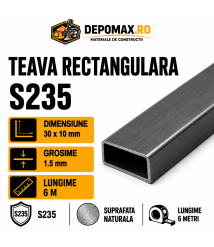 Teava rectangulara 30 x 10 x 1.5 mm, 6 metri